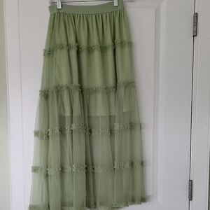 Eve Olive Green Tulle Maxi Skirt